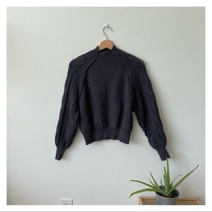Zara pointelle sleeve sweater charcoal grey